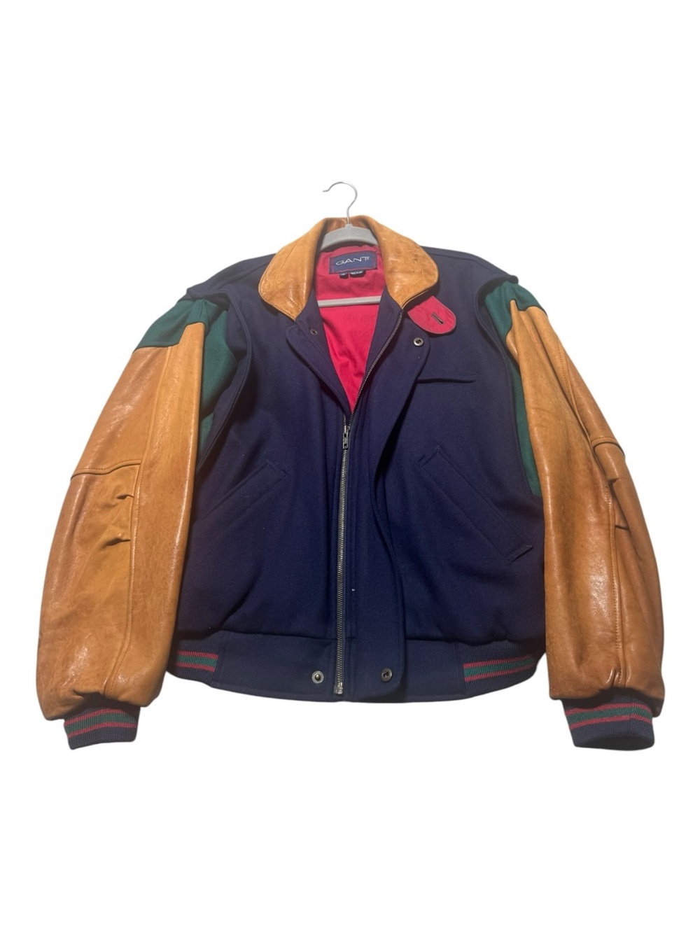 VTG GANT Men’s Medium Bomber Jacket Varsity 90’s Leather Wool Colorblock Retro